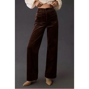 New Anthropologie The Colette Corduroy Full-Length Wide-Leg Pants 25 Brown